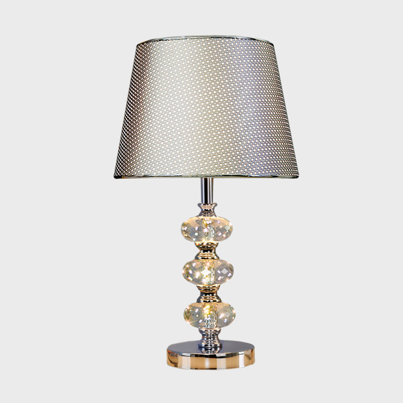 Contemporary Study Light With Crystal Lamp Post - Silver/Beige/Coffee Fabric Shade 1 Head Perfect