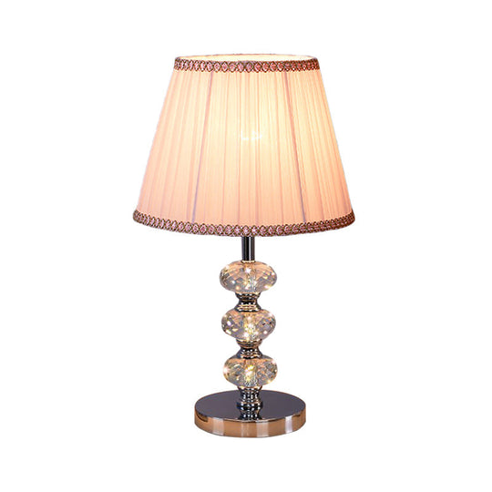 Contemporary Study Light With Crystal Lamp Post - Silver/Beige/Coffee Fabric Shade 1 Head Perfect