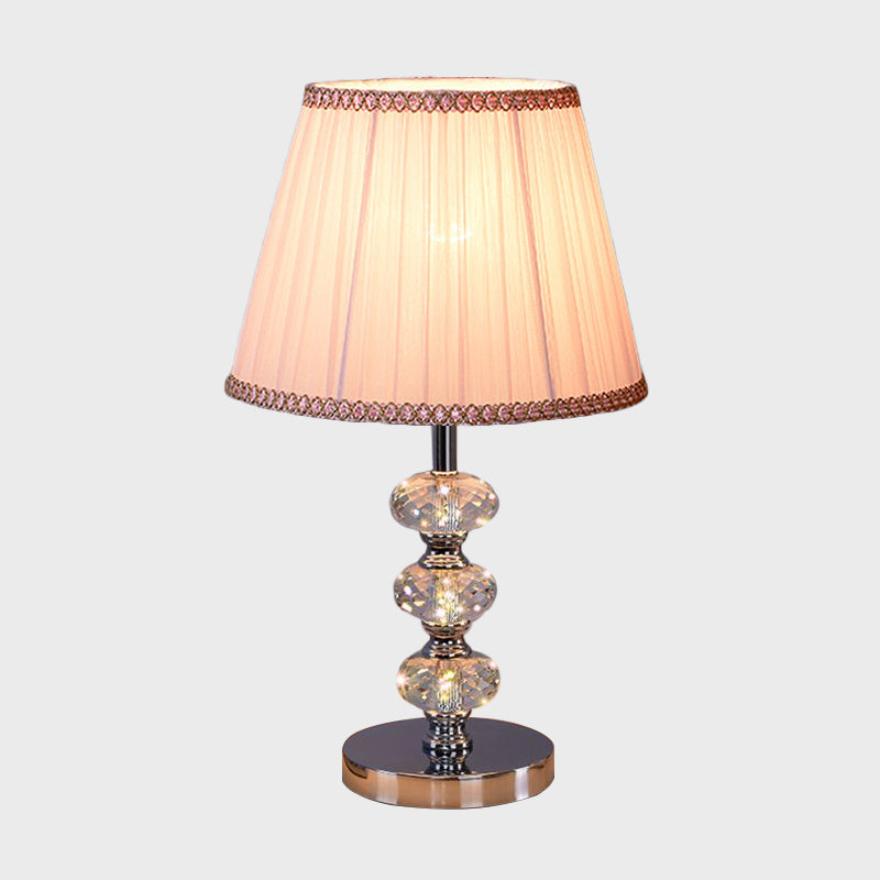 Contemporary Study Light With Crystal Lamp Post - Silver/Beige/Coffee Fabric Shade 1 Head Perfect