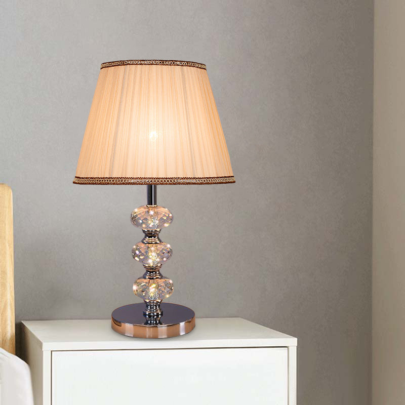 Contemporary Study Light With Crystal Lamp Post - Silver/Beige/Coffee Fabric Shade 1 Head Perfect