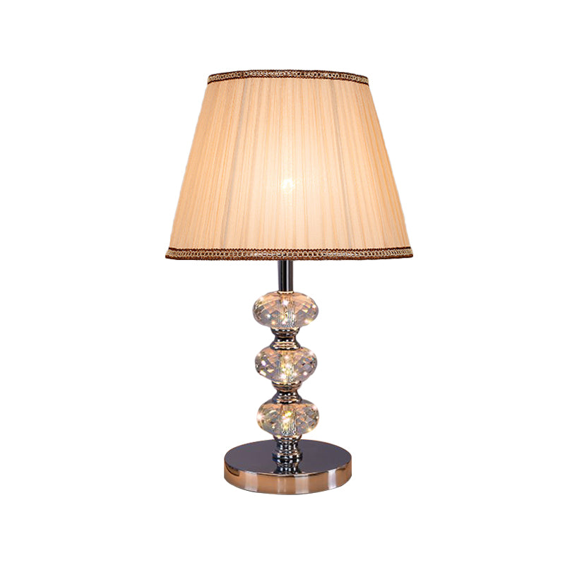 Contemporary Study Light With Crystal Lamp Post - Silver/Beige/Coffee Fabric Shade 1 Head Perfect