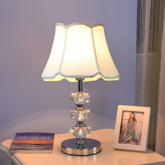 Contemporary Study Light With Crystal Lamp Post - Silver/Beige/Coffee Fabric Shade 1 Head Perfect