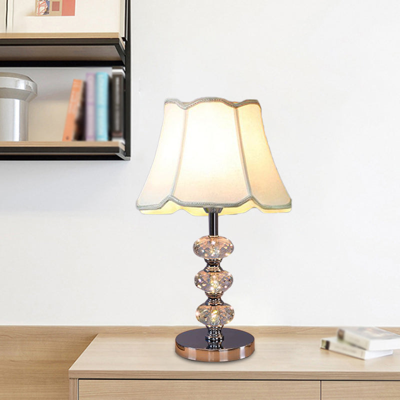 Contemporary Study Light With Crystal Lamp Post - Silver/Beige/Coffee Fabric Shade 1 Head Perfect