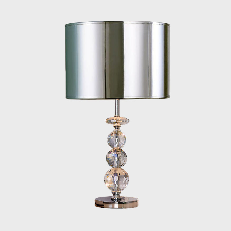 Contemporary Crystal Globe Table Lamp With Beveled Design Barrel Fabric Shade - 1 Light