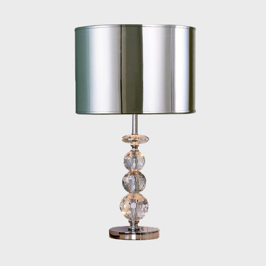 Contemporary Crystal Globe Table Lamp With Beveled Design Barrel Fabric Shade - 1 Light