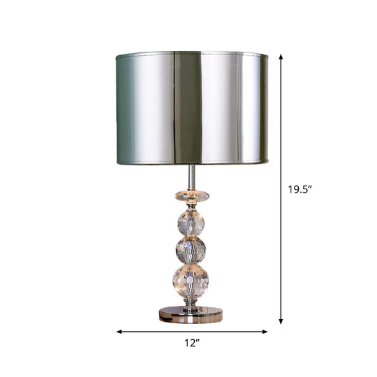 Contemporary Crystal Globe Table Lamp With Beveled Design Barrel Fabric Shade - 1 Light