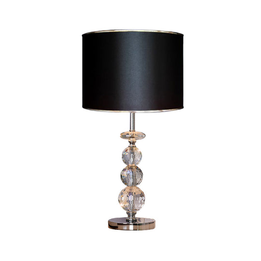 Contemporary Crystal Globe Table Lamp With Beveled Design Barrel Fabric Shade - 1 Light