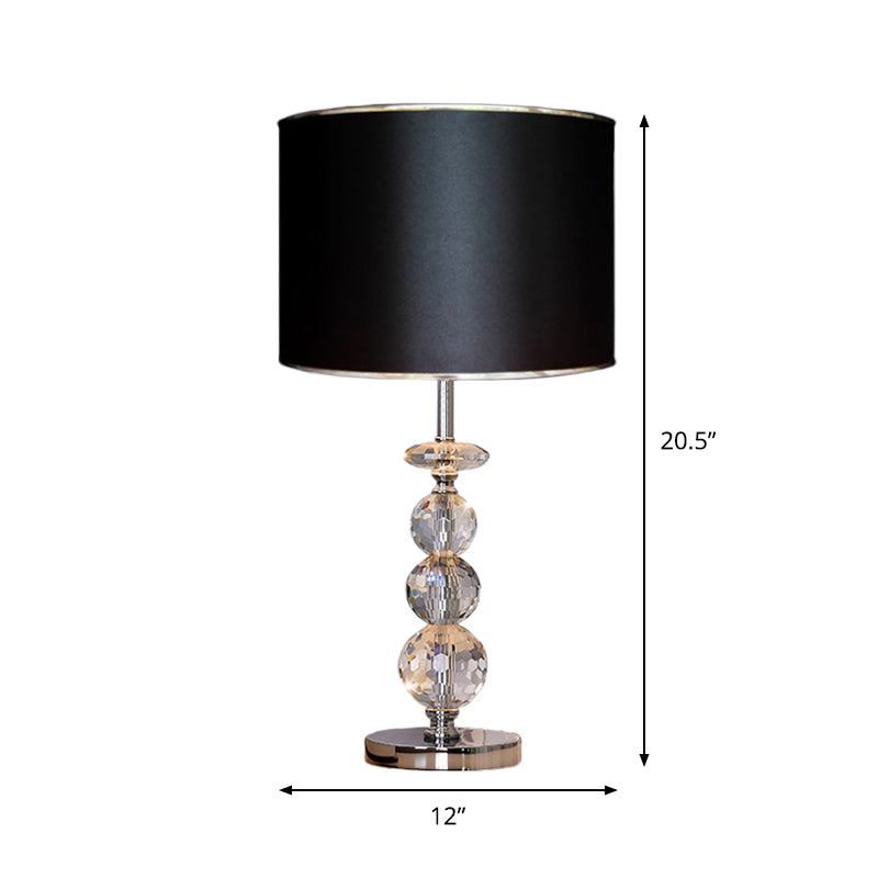 Contemporary Crystal Globe Table Lamp With Beveled Design Barrel Fabric Shade - 1 Light