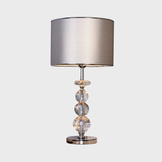 Contemporary Crystal Globe Table Lamp With Beveled Design Barrel Fabric Shade - 1 Light