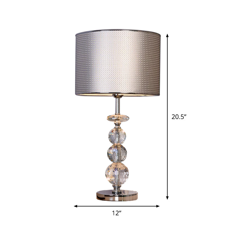 Contemporary Crystal Globe Table Lamp With Beveled Design Barrel Fabric Shade - 1 Light