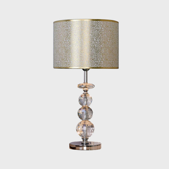 Contemporary Crystal Globe Table Lamp With Beveled Design Barrel Fabric Shade - 1 Light