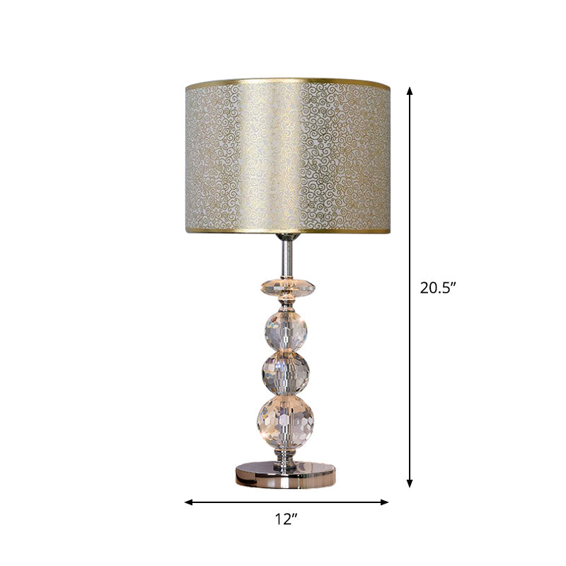 Contemporary Crystal Globe Table Lamp With Beveled Design Barrel Fabric Shade - 1 Light