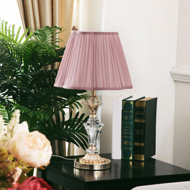 Classic Pink Crystal Bedroom Desk Lamp With Scalloped Shade / A