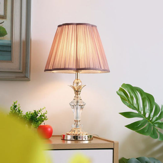 Classic Pink Crystal Bedroom Desk Lamp With Scalloped Shade