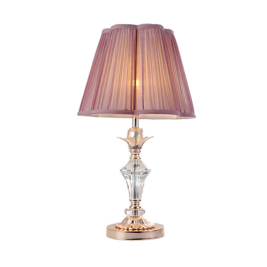 Classic Pink Crystal Bedroom Desk Lamp With Scalloped Shade