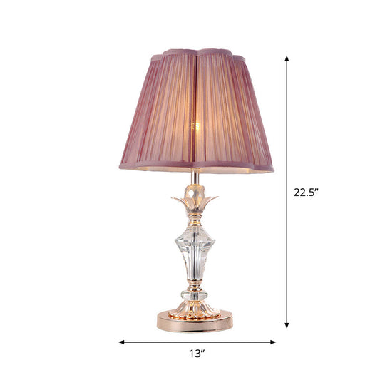 Classic Pink Crystal Bedroom Desk Lamp With Scalloped Shade