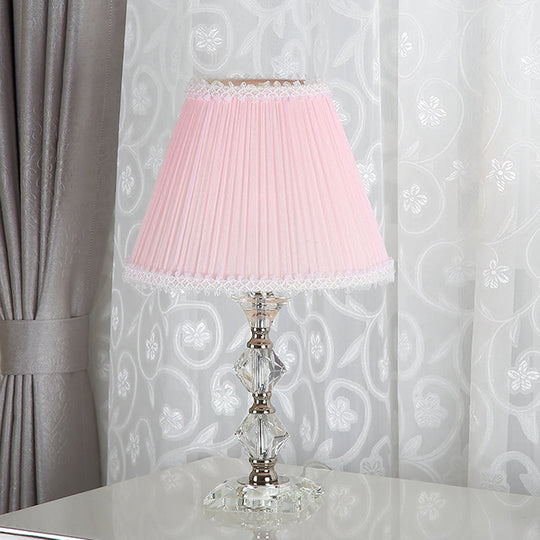 Classic Pink Crystal Bedroom Desk Lamp With Scalloped Shade / B