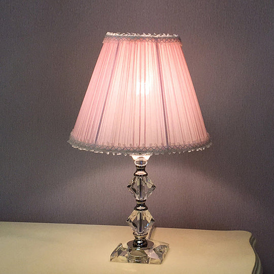 Classic Pink Crystal Bedroom Desk Lamp With Scalloped Shade