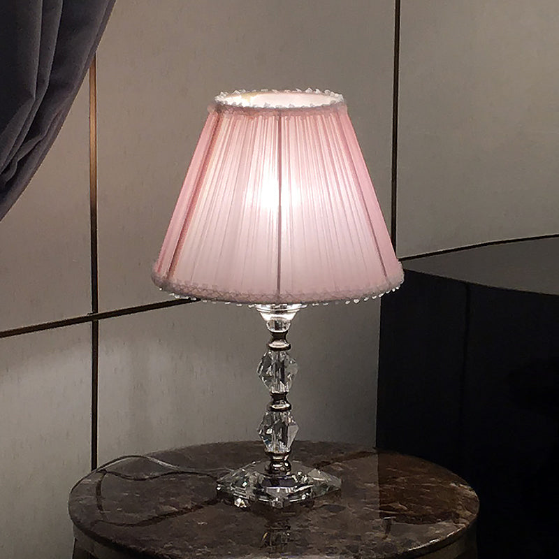 Classic Pink Crystal Bedroom Desk Lamp With Scalloped Shade