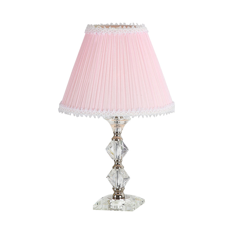 Classic Pink Crystal Bedroom Desk Lamp With Scalloped Shade