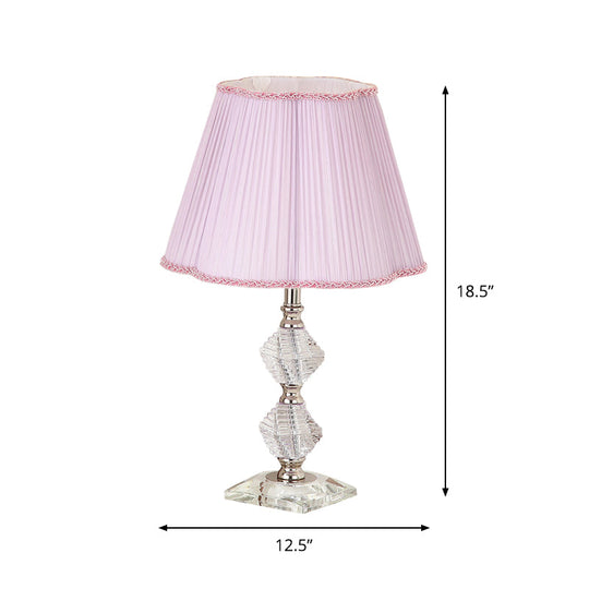 Contemporary Pink Fabric Flower Shade Reading Lamp With Crystal Base- 1 Light Night Table Lighting