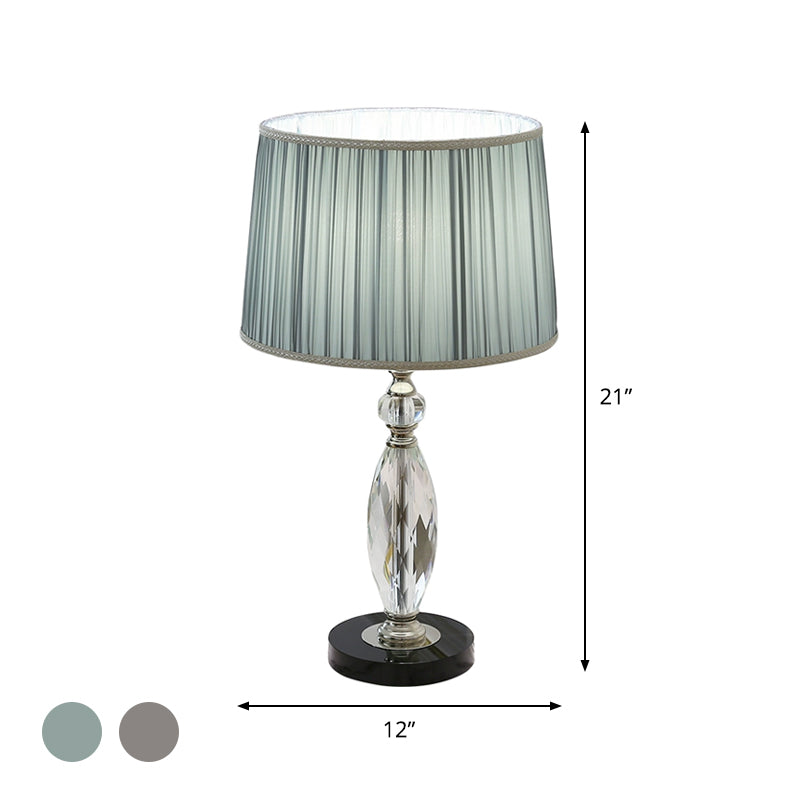 Phact - Minimalism Minimalism 1 Bulb Desk Lamp with Fabric Shade Grey/Blue Drum Nightstand Light with Clear Crystal Base for Parlor