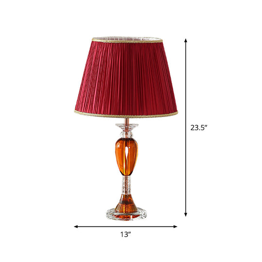 Aldib - Modernist Red Urn Base Night Table Lighting Modernist 1-Head Clear Crystal Reading Lamp with Cone Fabric Shade