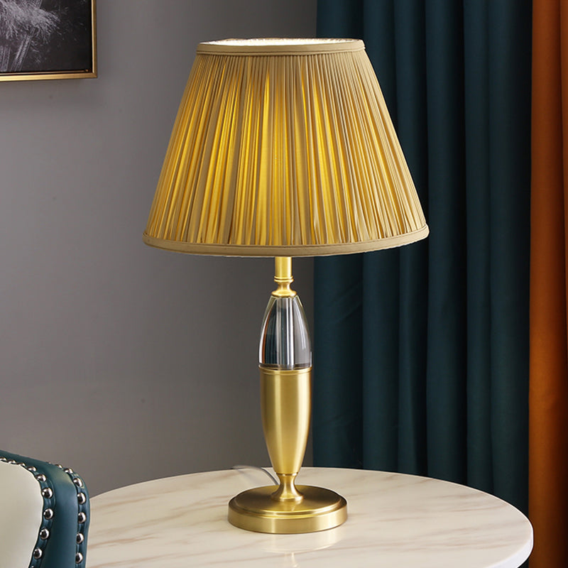 Yellow Cone Night Table Lamp: Simplicity Study Lighting With Round Pedestal