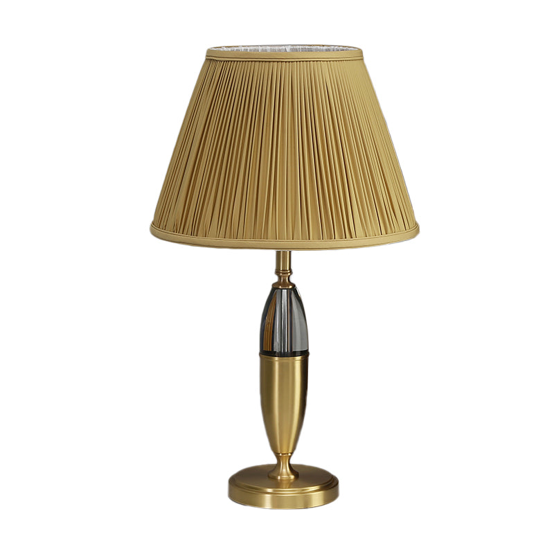 Yellow Cone Night Table Lamp: Simplicity Study Lighting With Round Pedestal