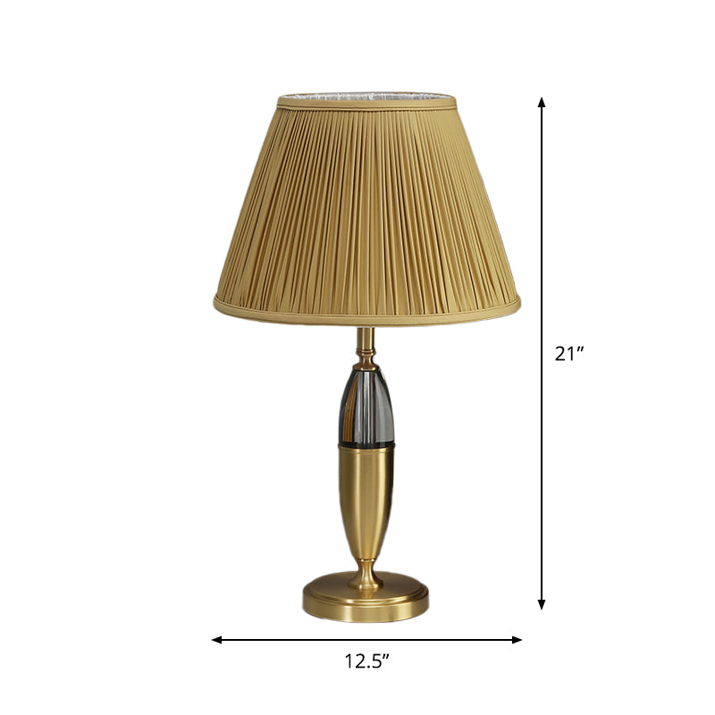 Yellow Cone Night Table Lamp: Simplicity Study Lighting With Round Pedestal