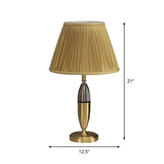 Yellow Cone Night Table Lamp: Simplicity Study Lighting With Round Pedestal