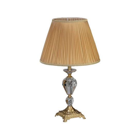 Yellow Pleated Shade Crystal Urn Night Lamp - Contemporary 1-Light Reading Lighting