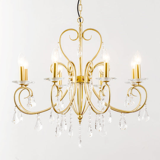 Modern Clear Crystal Gold Chandelier Lighting - Single Tier Suspension Pendant, 8/10 Lights with Bobeche