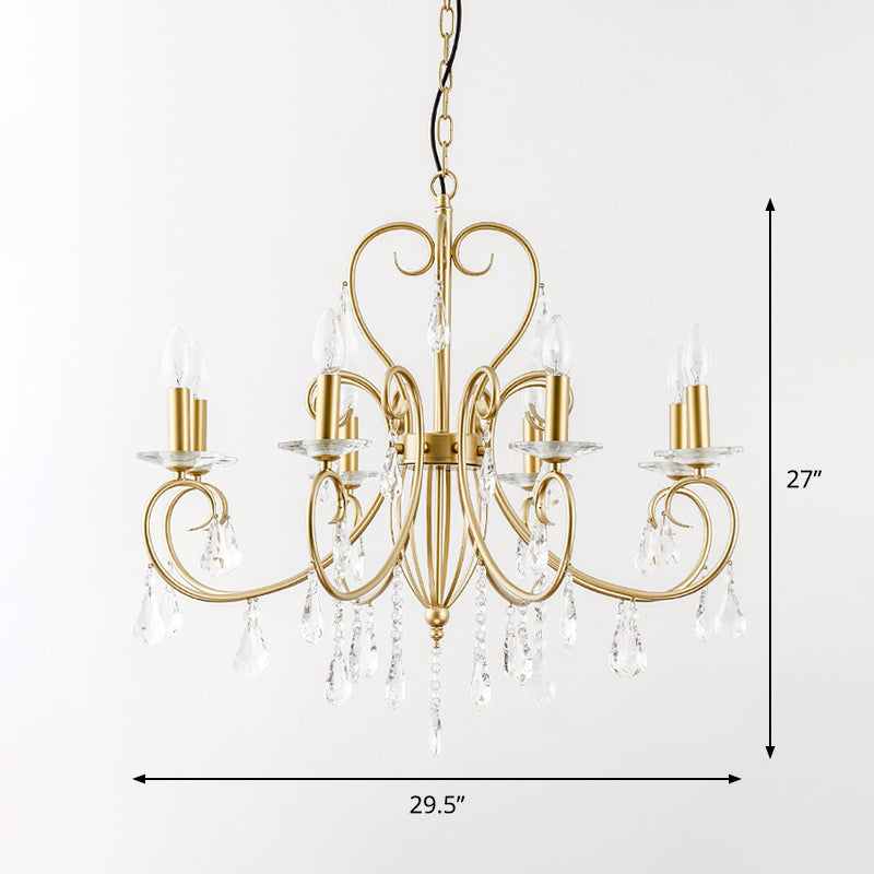 Modern Clear Crystal Gold Chandelier Lighting - Single Tier Suspension Pendant, 8/10 Lights with Bobeche