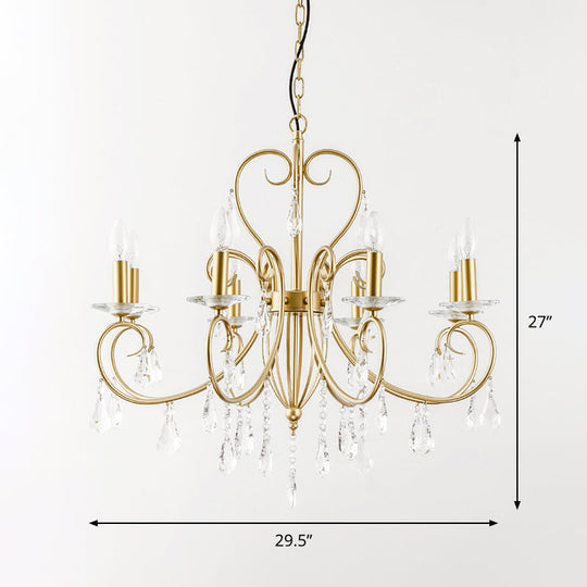 Modern Clear Crystal Gold Chandelier Lighting - Single Tier Suspension Pendant, 8/10 Lights with Bobeche