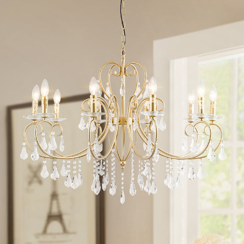 Modern Clear Crystal Gold Chandelier Lighting - Single Tier Suspension Pendant, 8/10 Lights with Bobeche