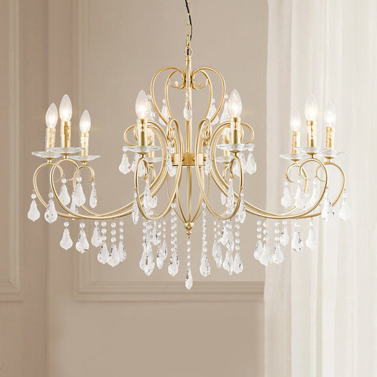 Modern Clear Crystal Gold Chandelier Lighting - Single Tier Suspension Pendant, 8/10 Lights with Bobeche