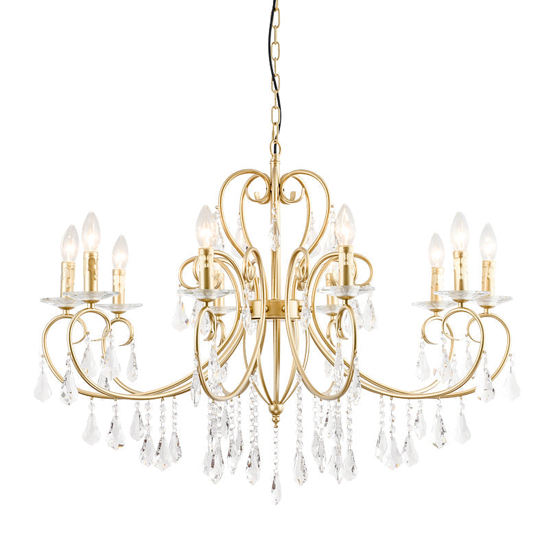 Modern Clear Crystal Gold Chandelier Lighting - Single Tier Suspension Pendant, 8/10 Lights with Bobeche