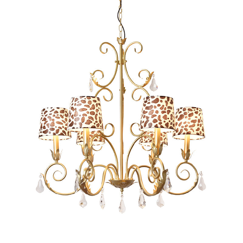 Zebra Print Conical Chandelier With Classic Fabric Shade - 6/8/10 Heads Ceiling Pendant In Gold