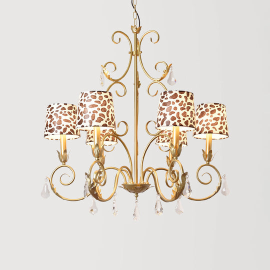 Zebra Print Conical Chandelier With Classic Fabric Shade - 6/8/10 Heads Ceiling Pendant In Gold