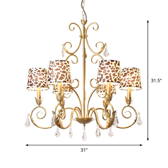 Zebra Print Conical Chandelier With Classic Fabric Shade - 6/8/10 Heads Ceiling Pendant In Gold