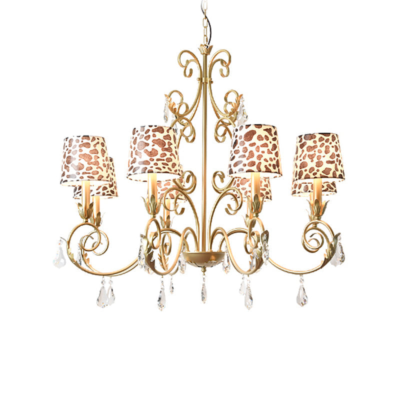 Zebra Print Conical Chandelier With Classic Fabric Shade - 6/8/10 Heads Ceiling Pendant In Gold