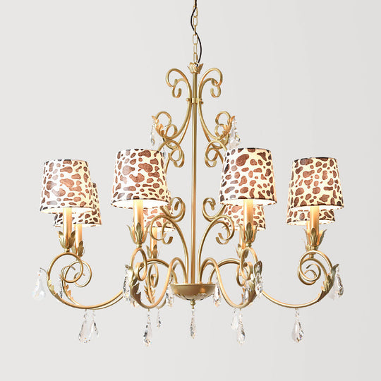 Zebra Print Conical Chandelier With Classic Fabric Shade - 6/8/10 Heads Ceiling Pendant In Gold