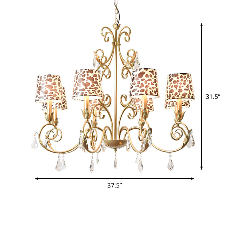 Zebra Print Conical Chandelier With Classic Fabric Shade - 6/8/10 Heads Ceiling Pendant In Gold