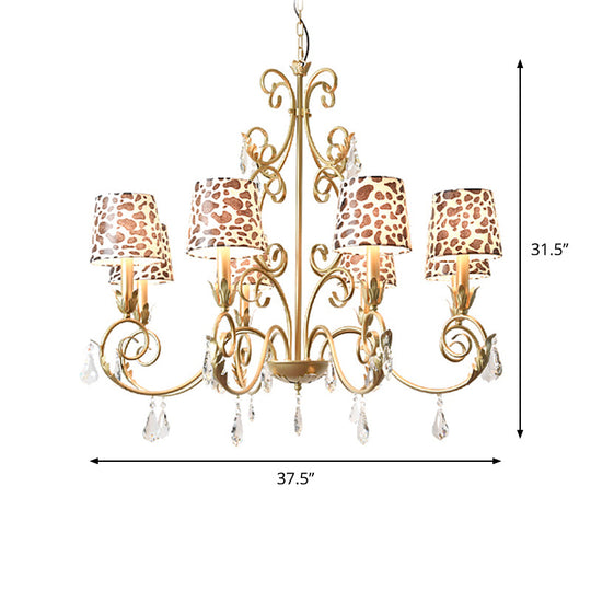 Zebra Print Conical Chandelier With Classic Fabric Shade - 6/8/10 Heads Ceiling Pendant In Gold