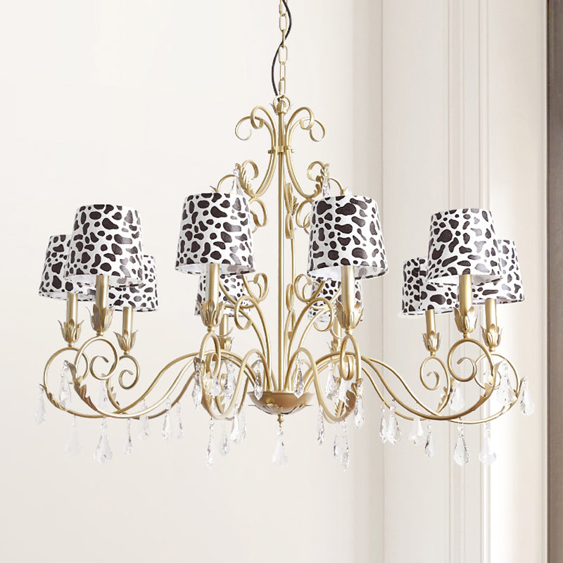 Zebra Print Conical Chandelier With Classic Fabric Shade - 6/8/10 Heads Ceiling Pendant In Gold