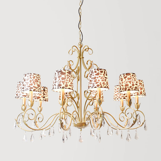 Zebra Print Conical Chandelier With Classic Fabric Shade - 6/8/10 Heads Ceiling Pendant In Gold