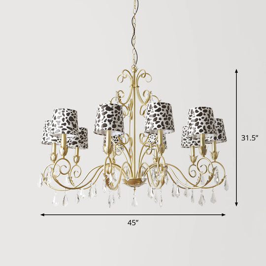 Zebra Print Conical Chandelier With Classic Fabric Shade - 6/8/10 Heads Ceiling Pendant In Gold