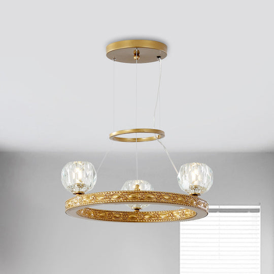 Modern Crystal Prisms 3-Head Gold Chandelier - Globe Parlor Suspended Lighting Fixture with Elegant Ring Design