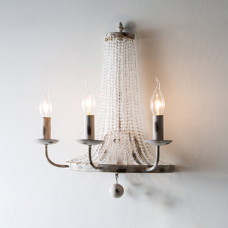 Rustic White Wall Sconce With 3 Candle Holders Metal Fixture And Glass Accents